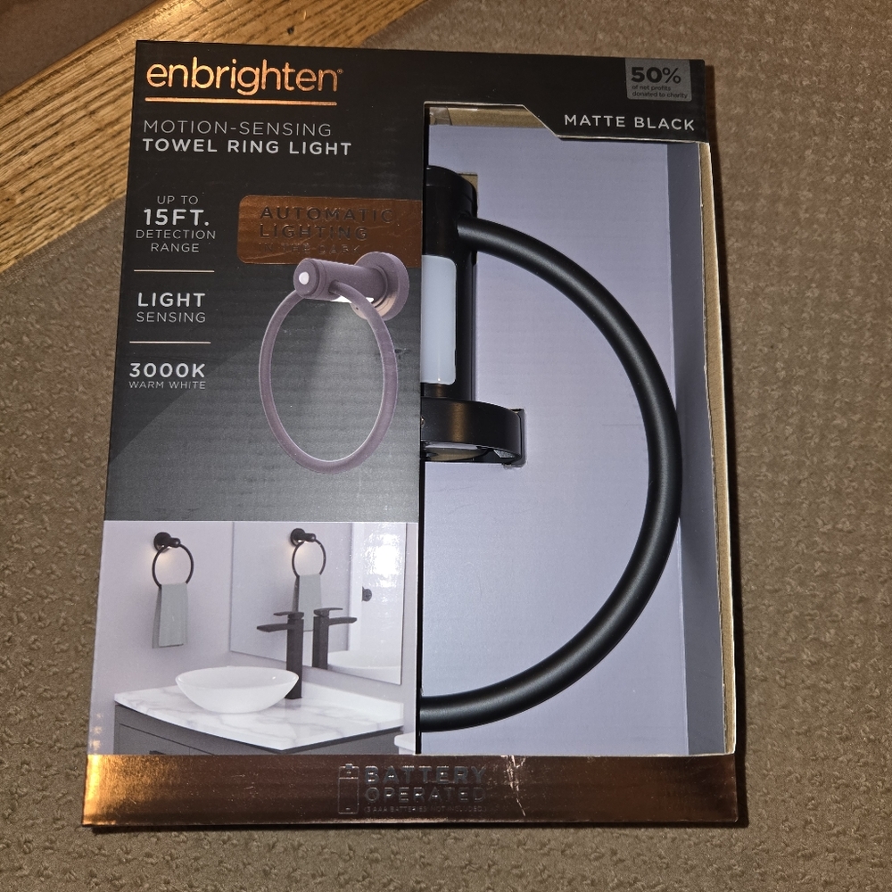 Enbrighten Matte Black Motion-Sensing Towel Ring Light - Picture 2 of 5